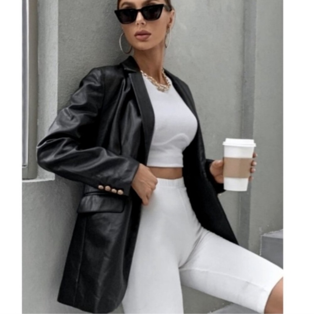 $119. Zara Black Faux Leather Blazer. NWT. Size X Small.
